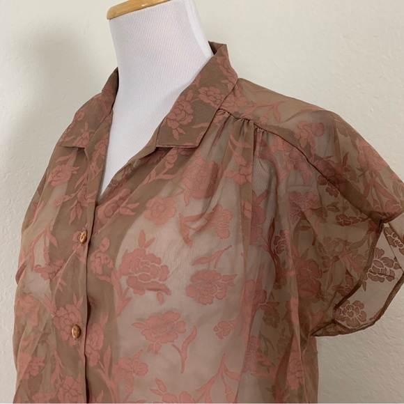 Vintage Y2K Semi Sheer Floral Button Up Blouse Women’s L Whimsygoth Romantic - Picture 12 of 16